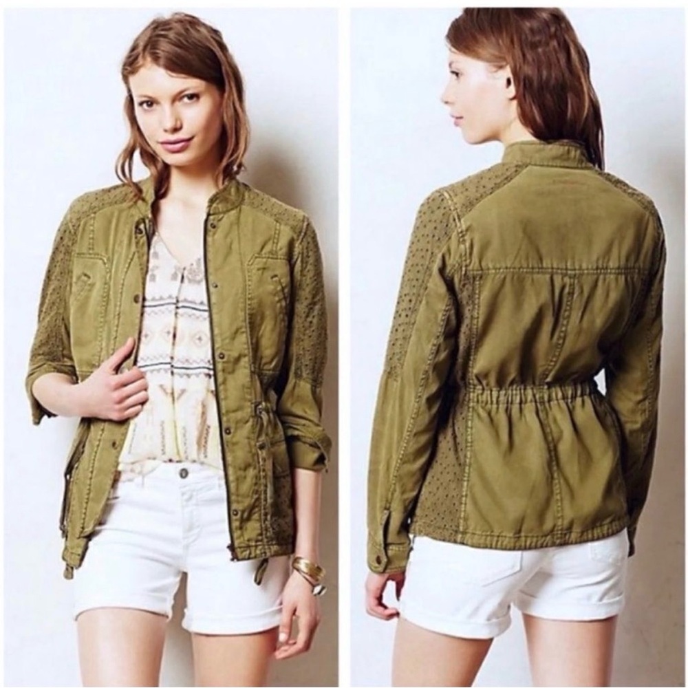 Hei Hei Anthropologie Marais Eyelet‎ Cargo Jacket Olive Green Size Medium